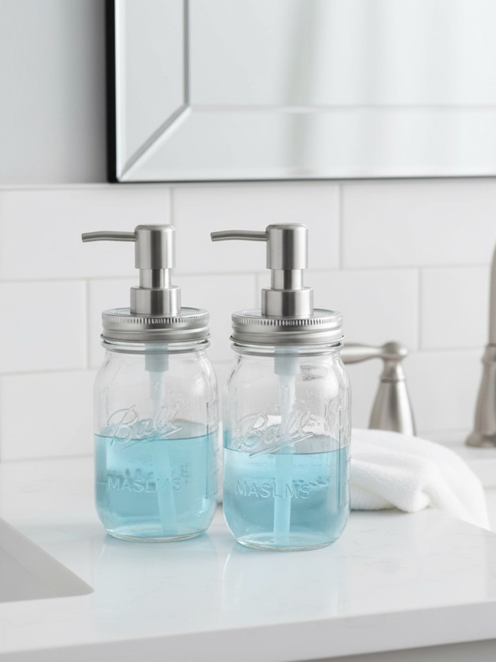 Mason.Set of 2 Glass Soap Pumps 16 Oz.
